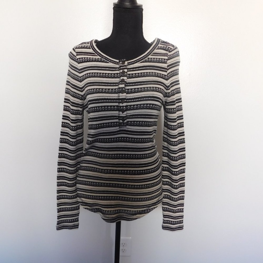 Lucky Brand Striped Thermal Long Sleeve Top Henley, Size S/M